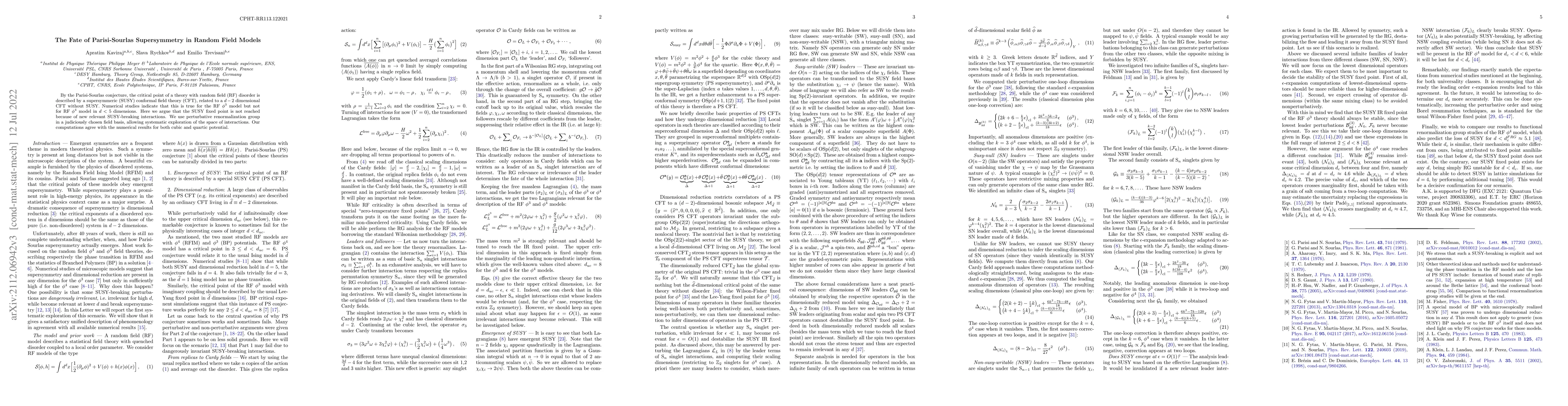 Thumbnail for The fate of Parisi-Sourlas supersymmetry in Random Field models