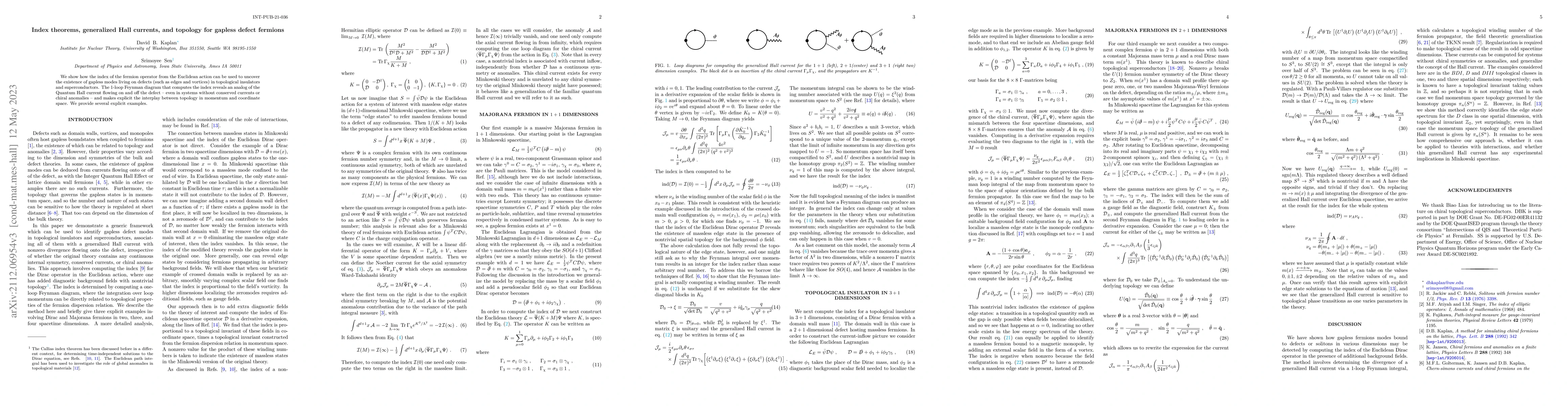Thumbnail for Index theorems, generalized Hall currents and topology for gapless
  defect fermions