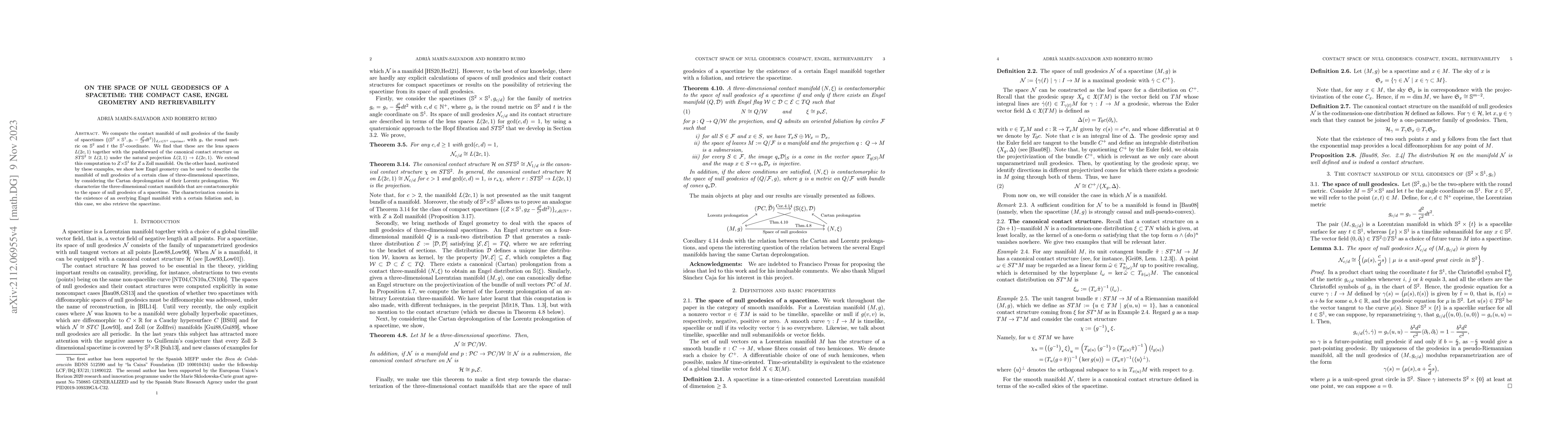 Thumbnail for On the space of null geodesics of a spacetime: the compact case, Engel
  geometry and retrievability