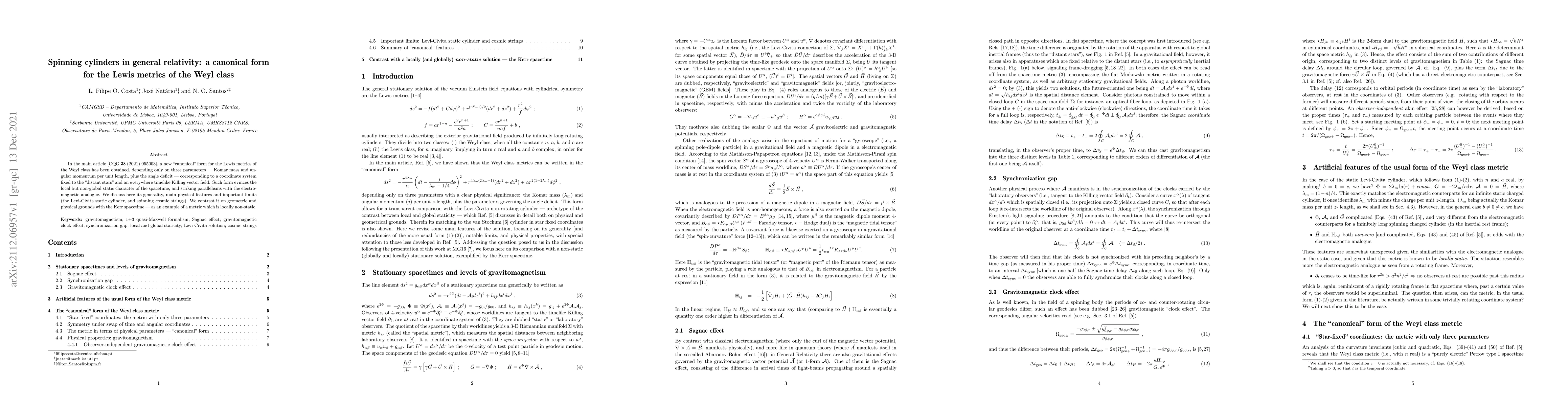 Thumbnail for Spinning cylinders in general relativity: a canonical form for the Lewis
  metrics of the Weyl class