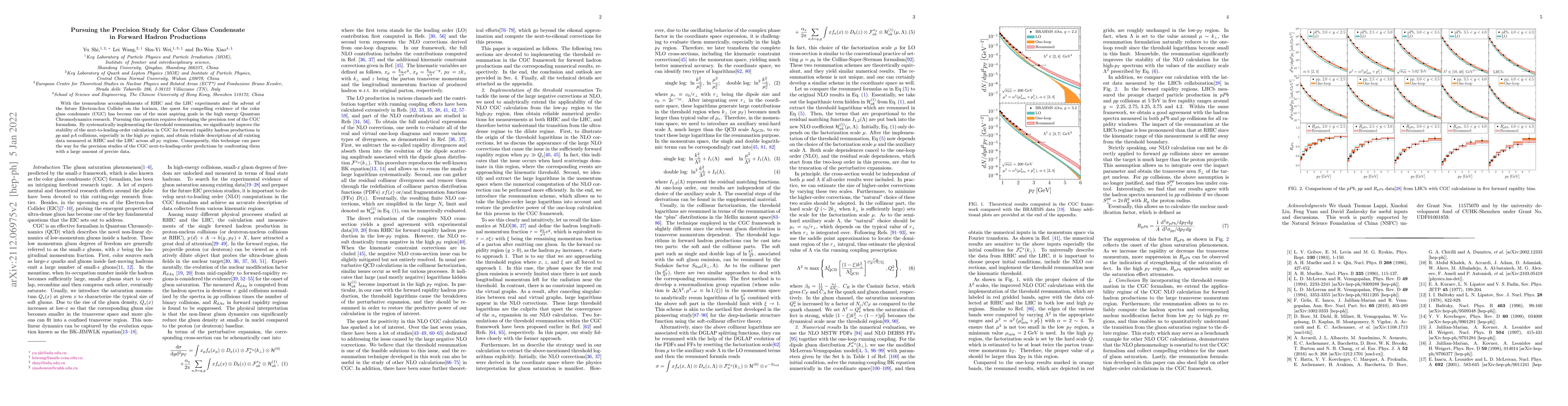Thumbnail for Pursuing the Precision Study for Color Glass Condensate in Forward
  Hadron Productions