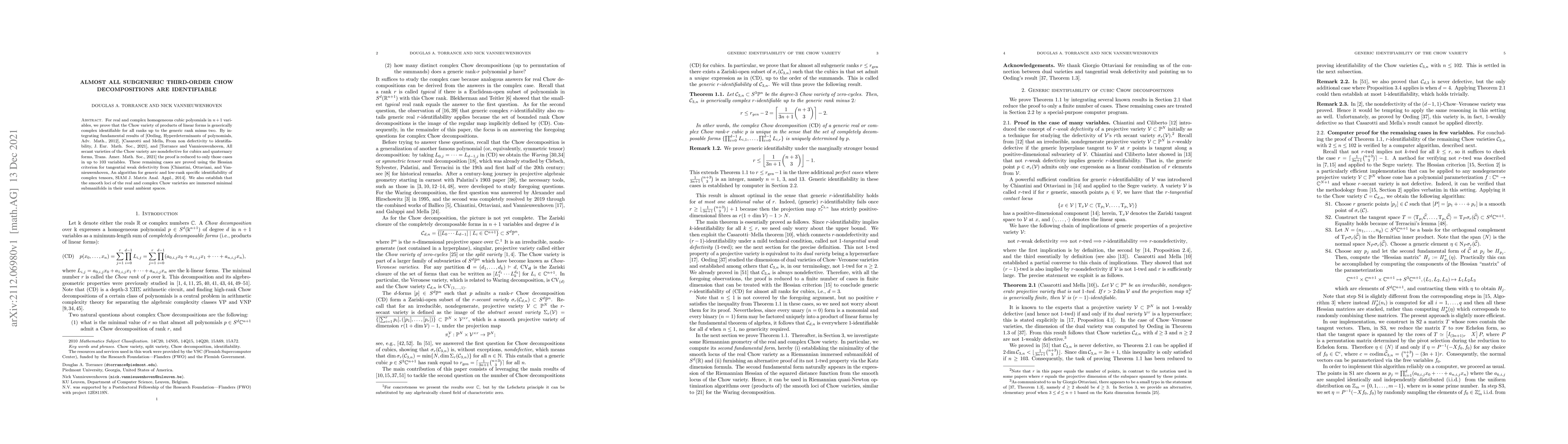 Thumbnail for Almost all subgeneric third-order Chow decompositions are identifiable