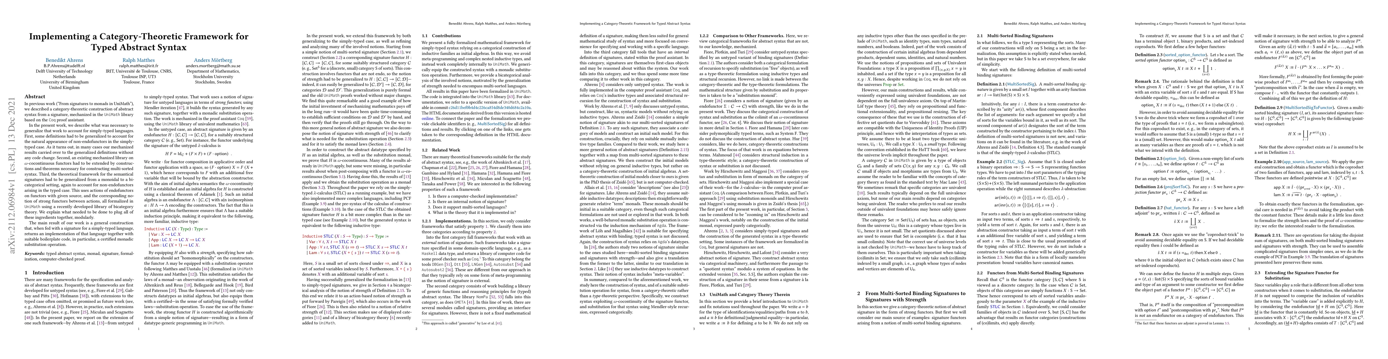 Thumbnail for Implementing a Category-Theoretic Framework for Typed Abstract Syntax