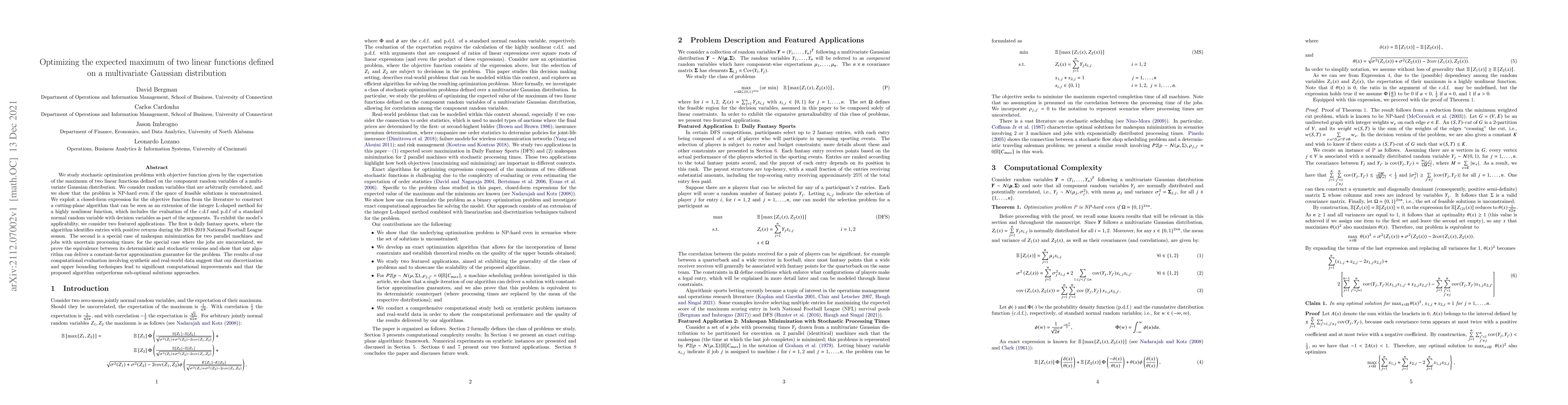 Thumbnail for Optimizing the expected maximum of two linear functions defined on a
  multivariate Gaussian distribution