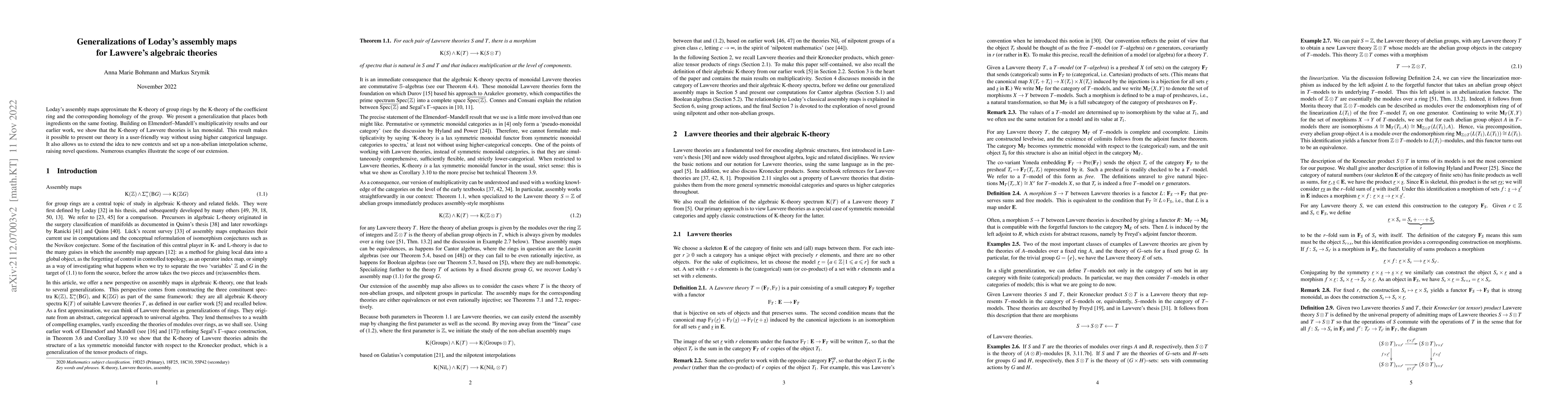 Thumbnail for Generalizations of Loday's assembly maps for Lawvere's algebraic
  theories