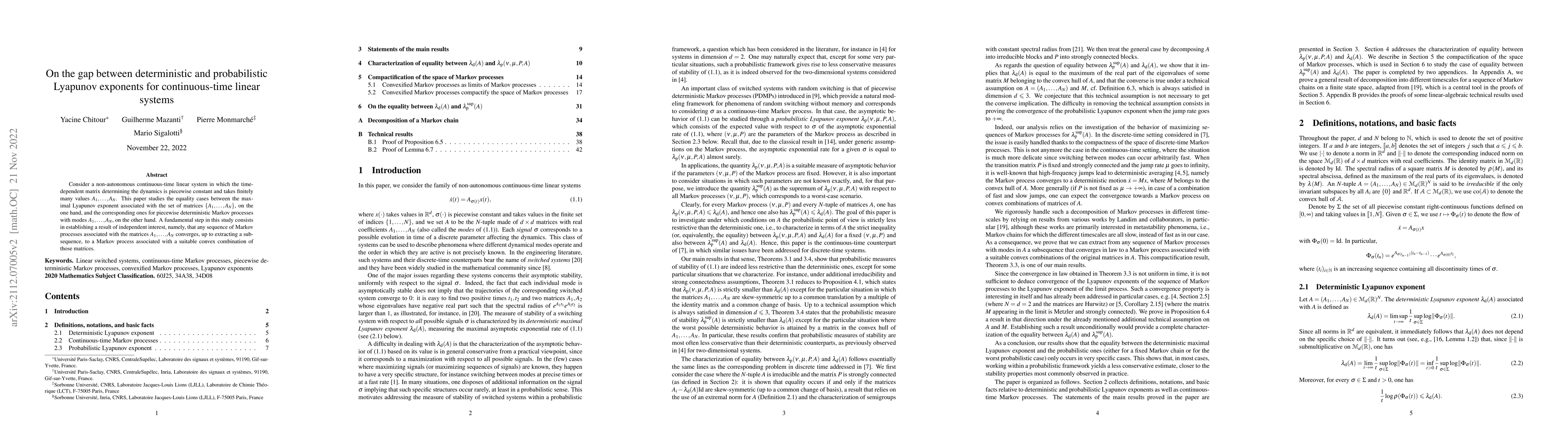 Thumbnail for On the gap between deterministic and probabilistic Lyapunov exponents
  for continuous-time linear systems