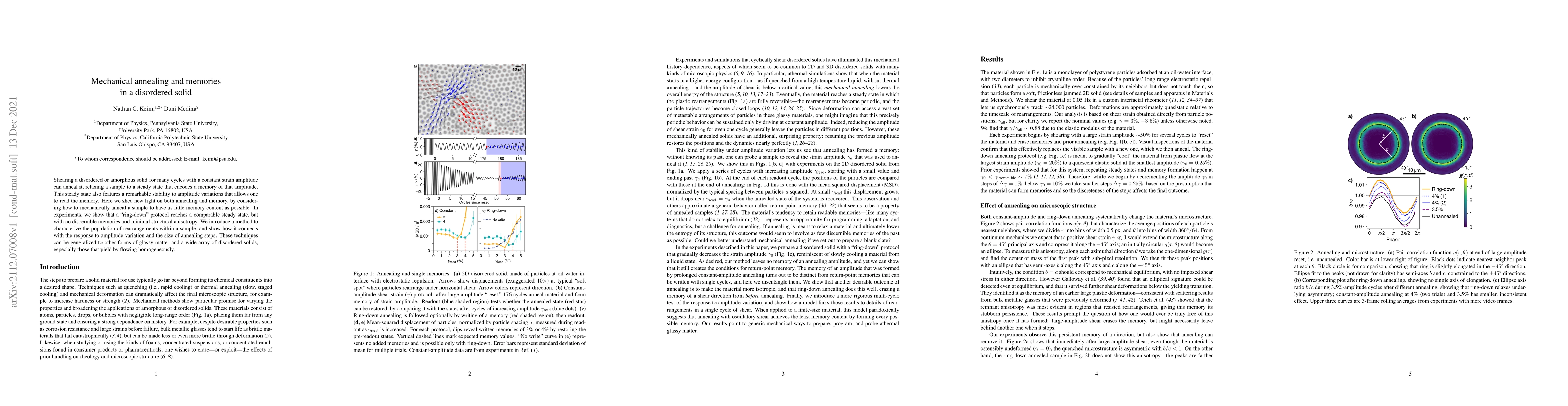 Thumbnail for Mechanical annealing and memories in a disordered solid