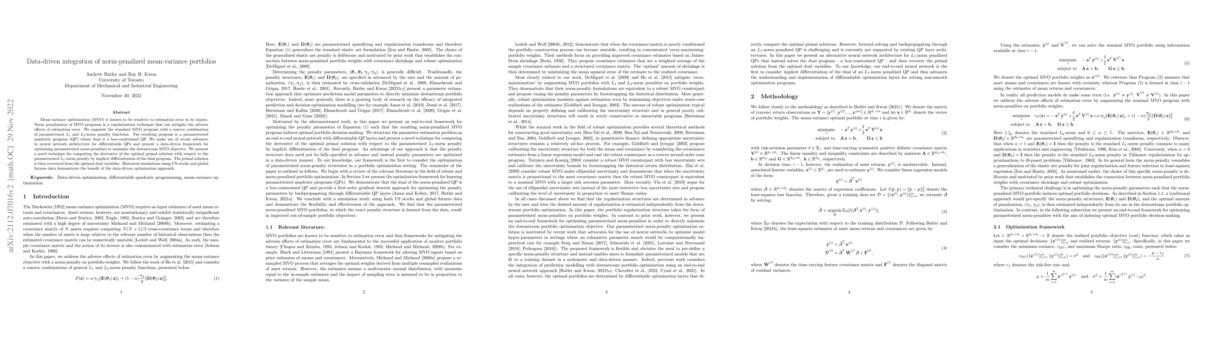 Thumbnail for Data-driven integration of norm-penalized mean-variance portfolios