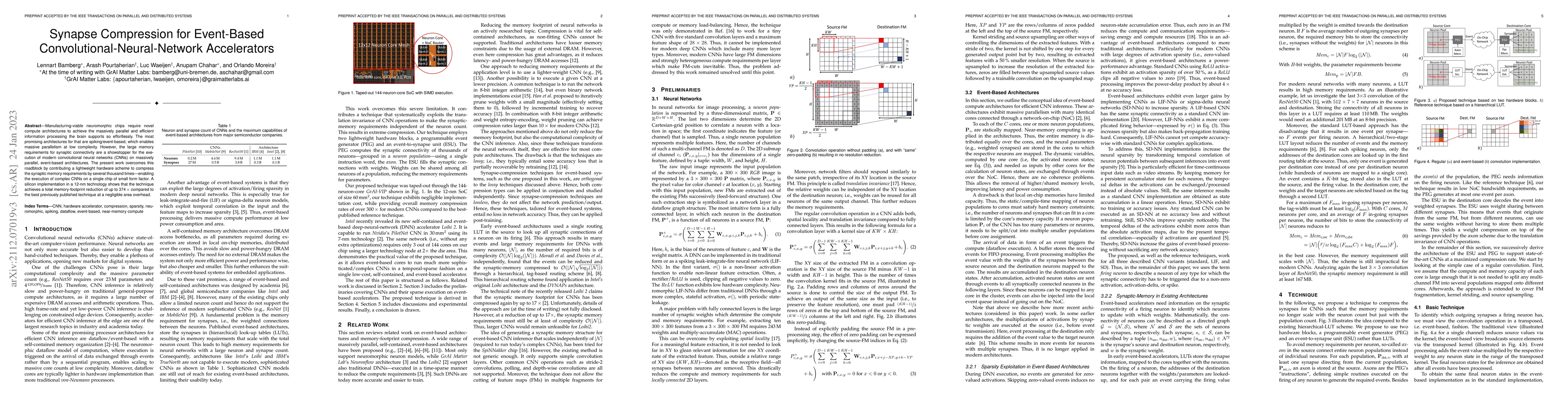 Thumbnail for Synapse Compression for Event-Based Convolutional-Neural-Network
  Accelerators