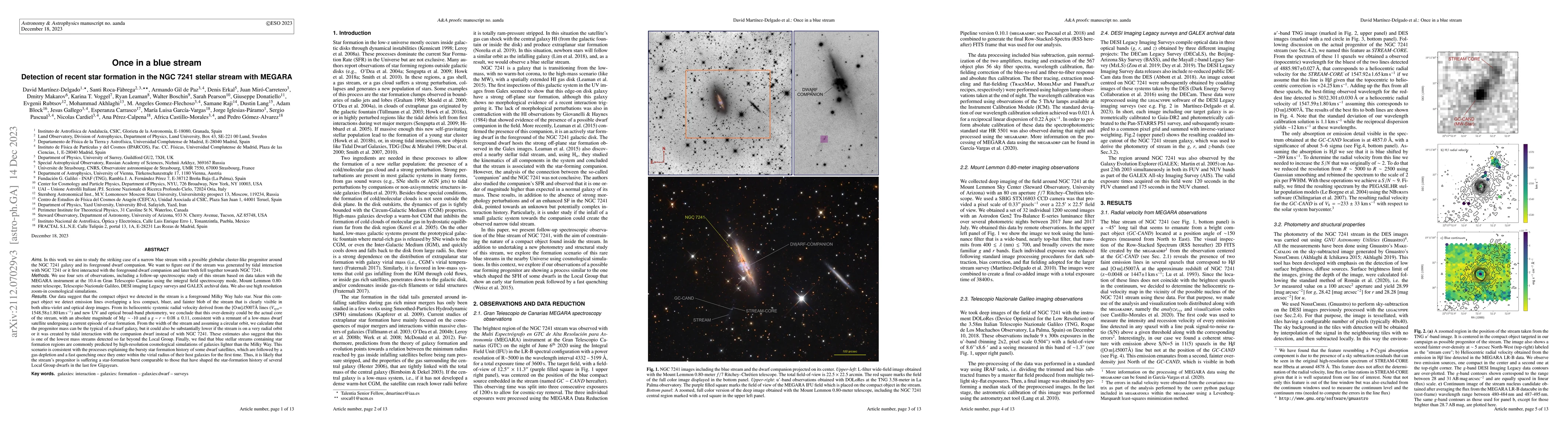 Thumbnail for Once in a blue stream: Detection of recent star formation in the NGC
  7241 stellar stream with MEGARA