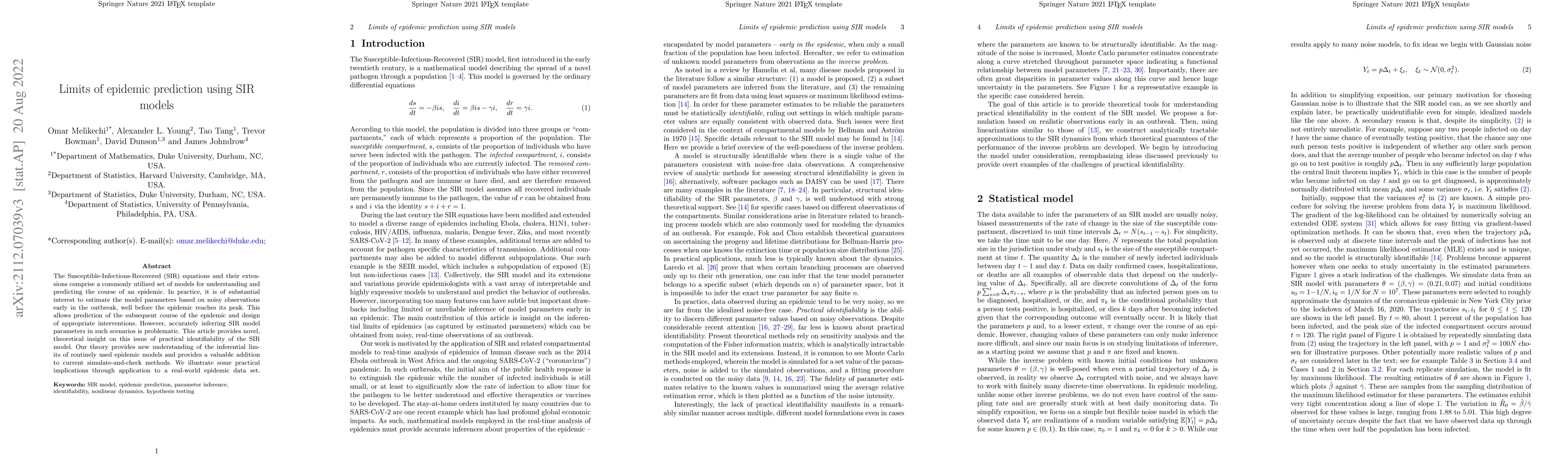 Thumbnail for Limits of epidemic prediction using SIR models