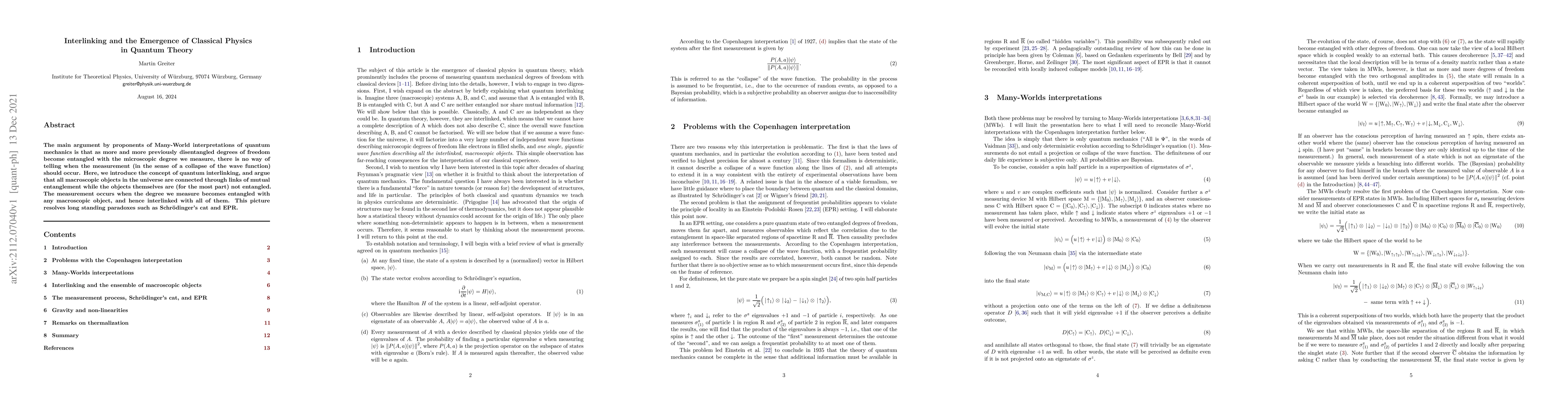 Thumbnail for Interlinking and the Emergence of Classical Physics in Quantum Theory