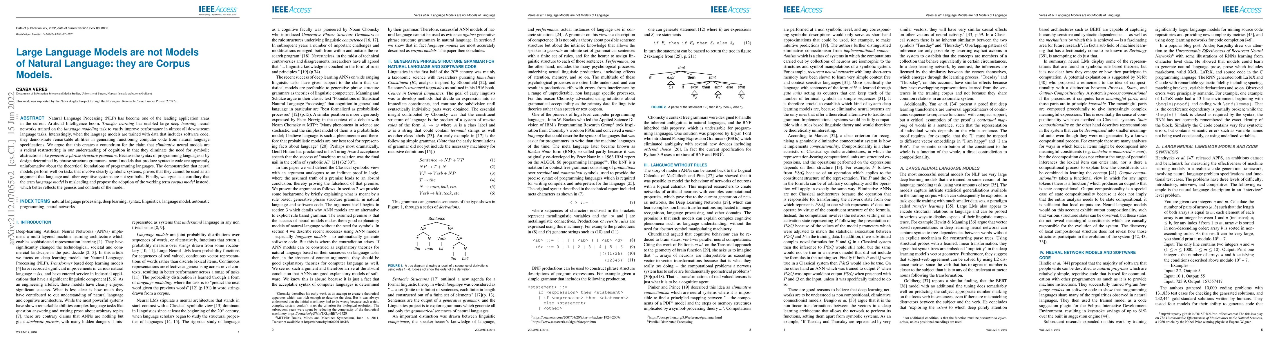 Thumbnail for Large Language Models are not Models of Natural Language: they are
  Corpus Models