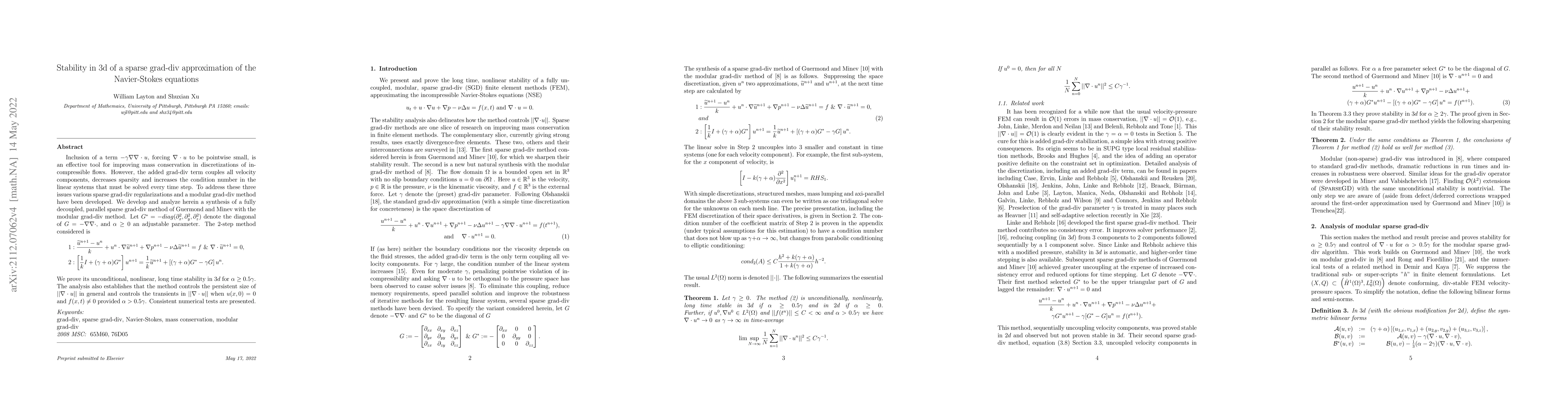 Thumbnail for Stability in 3d of a sparse grad-div approximation of the Navier-Stokes
  equations