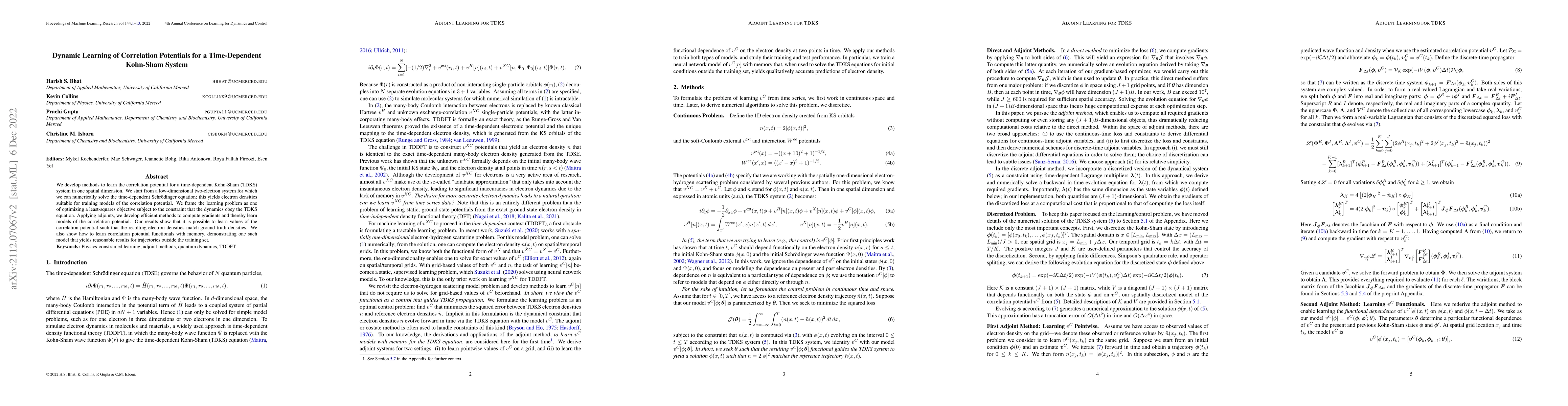 Thumbnail for Dynamic Learning of Correlation Potentials for a Time-Dependent
  Kohn-Sham System