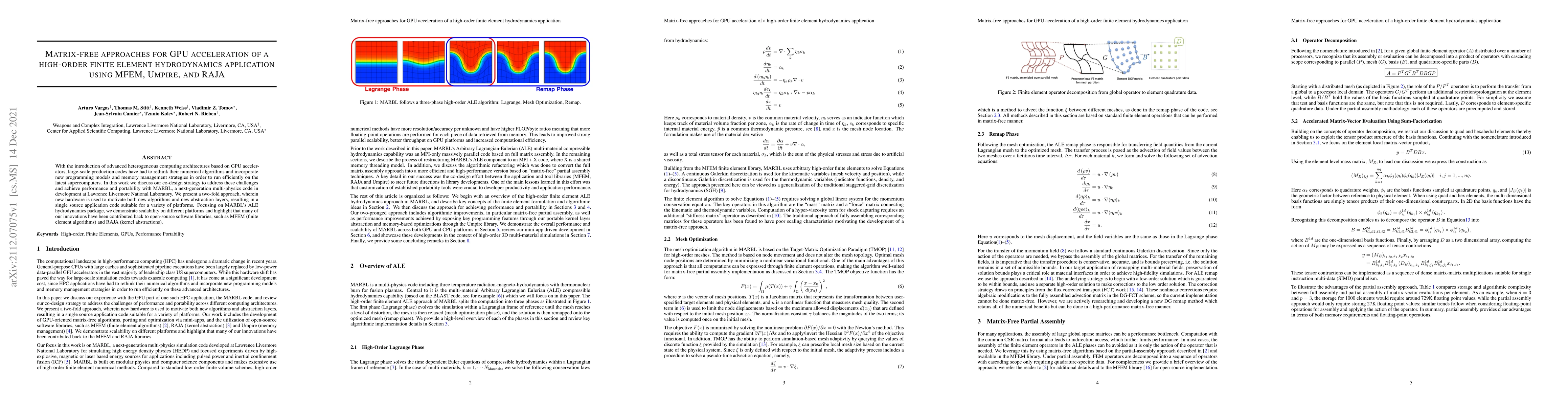 Thumbnail for Matrix-free approaches for GPU acceleration of a high-order finite
  element hydrodynamics application using MFEM, Umpire, and RAJA