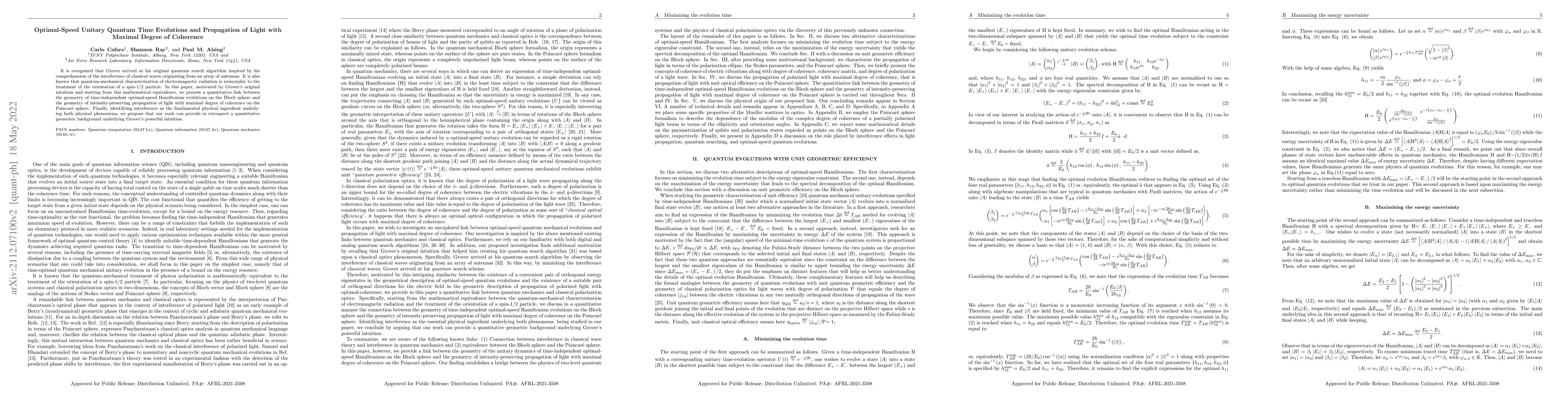 Thumbnail for Optimal-speed unitary quantum time evolutions and propagation of light
  with maximal degree of coherence