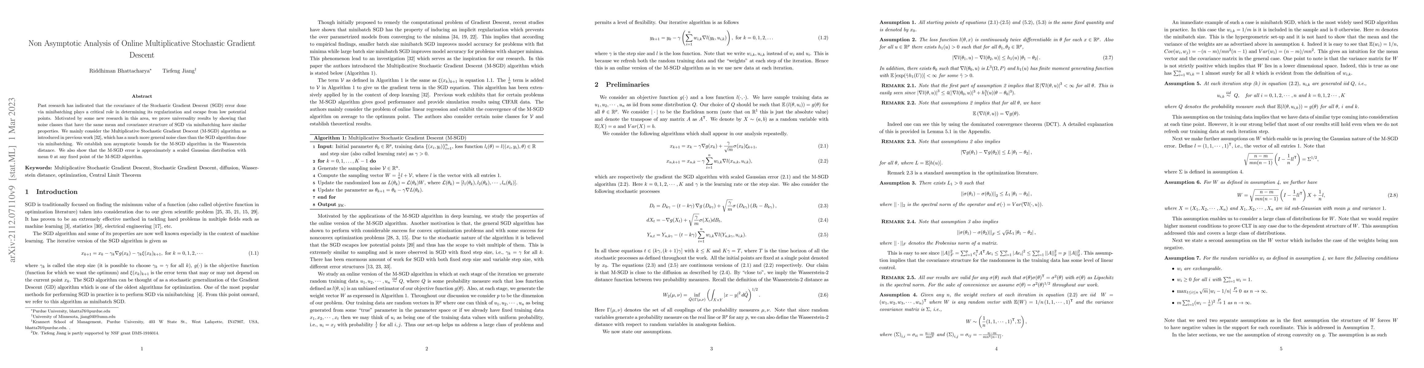 Thumbnail for Non-Asymptotic Analysis of Online Multiplicative Stochastic Gradient
  Descent