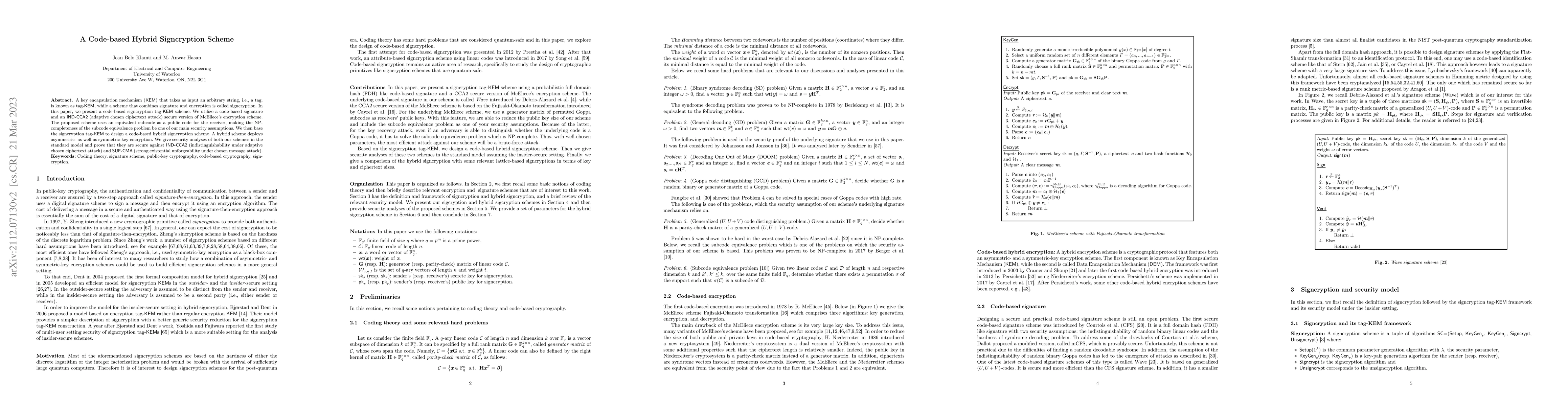 Thumbnail for A code-based hybrid signcryption scheme