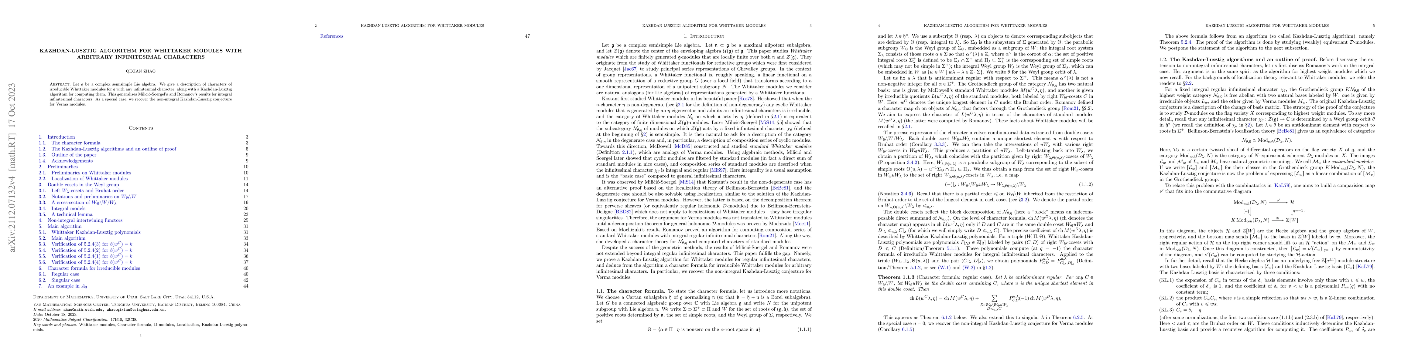 Thumbnail for Kazhdan-Lusztig Algorithm for Whittaker Modules with Arbitrary
  Infinitesimal Characters