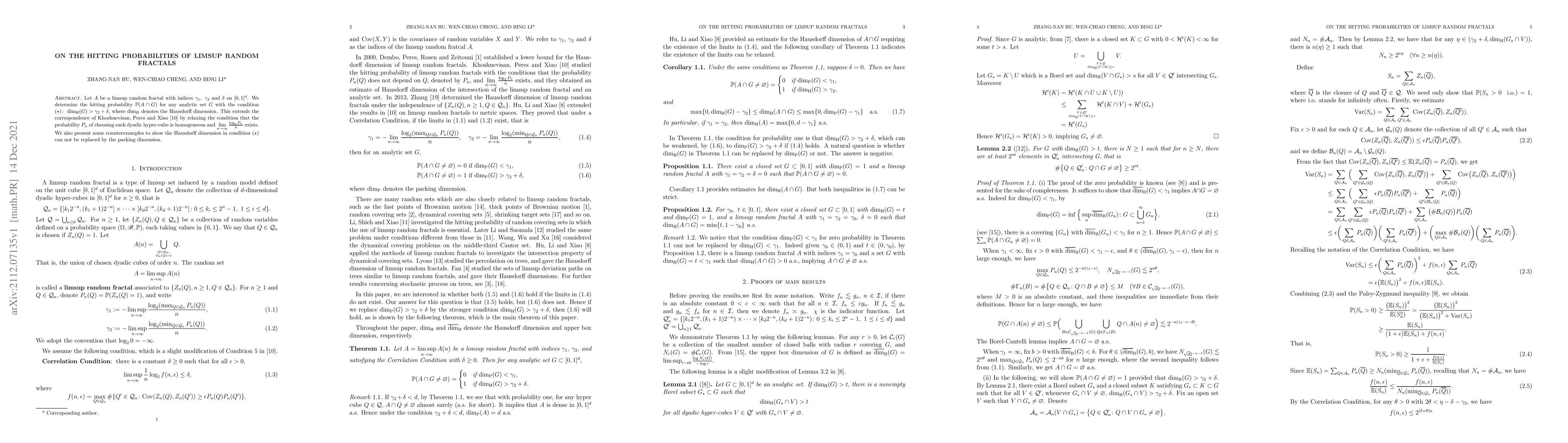 Thumbnail for On the hitting probabilities of limsup random fractals