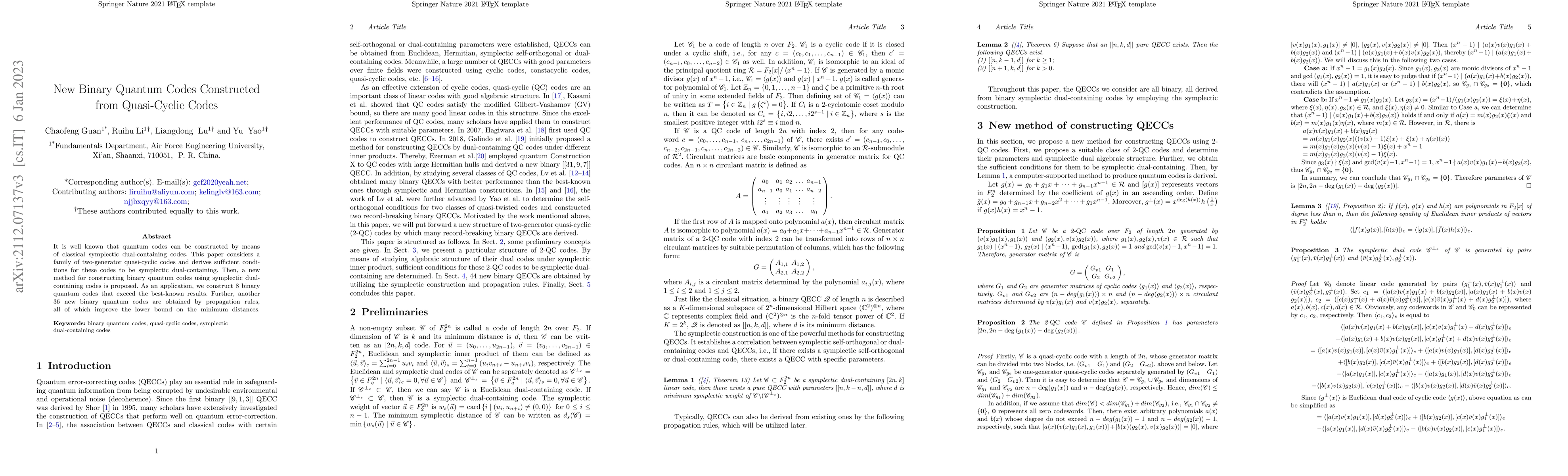 Thumbnail for New Binary Quantum Codes Constructed from Quasi-Cyclic Codes