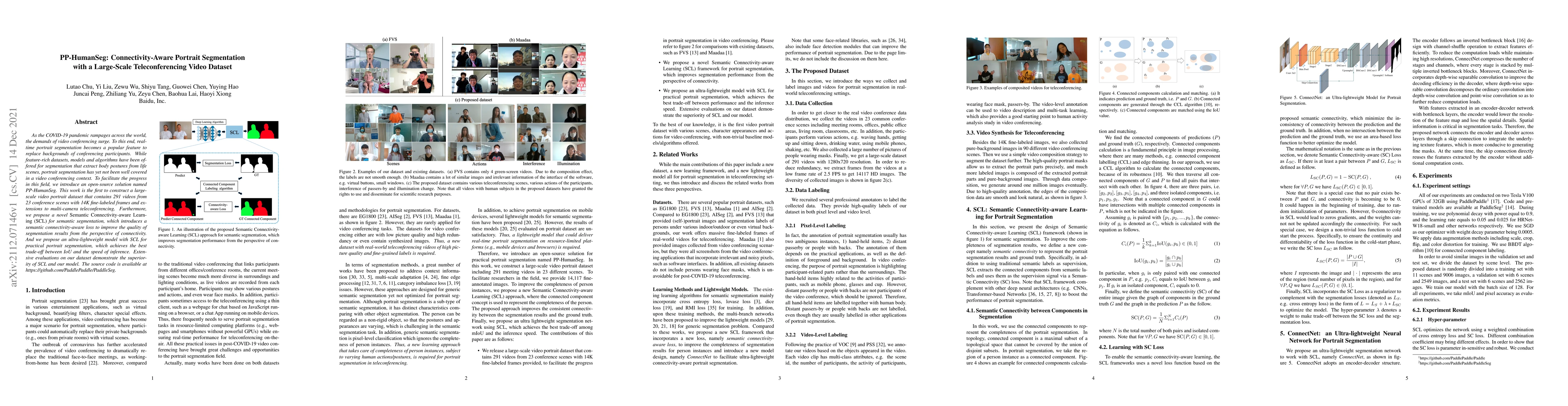 Thumbnail for PP-HumanSeg: Connectivity-Aware Portrait Segmentation with a Large-Scale
  Teleconferencing Video Dataset