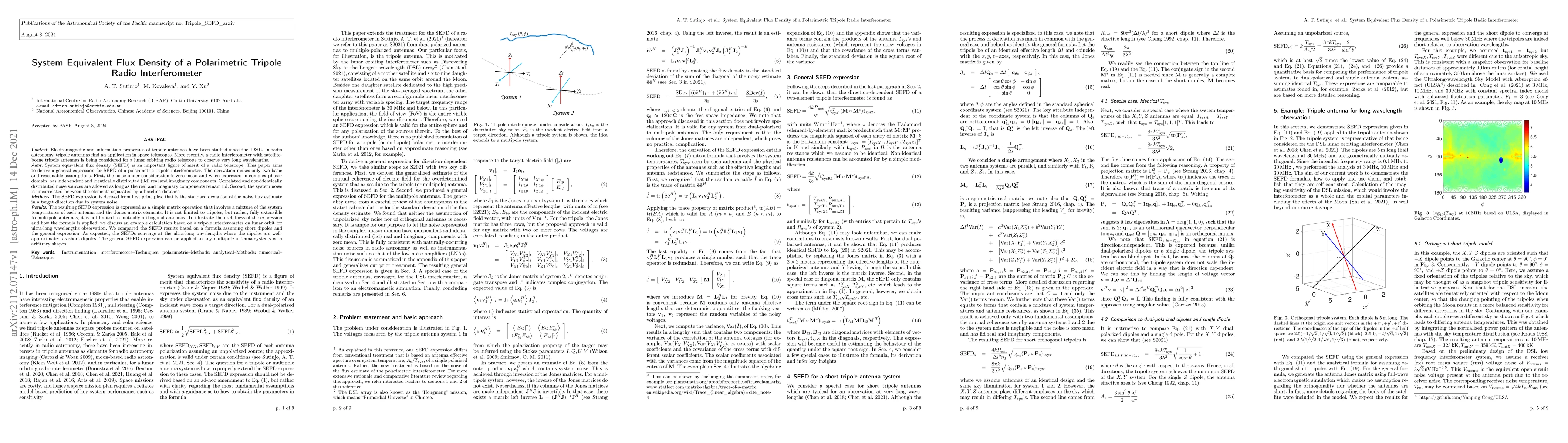 Thumbnail for System Equivalent Flux Density of a Polarimetric Tripole Radio
  Interferometer