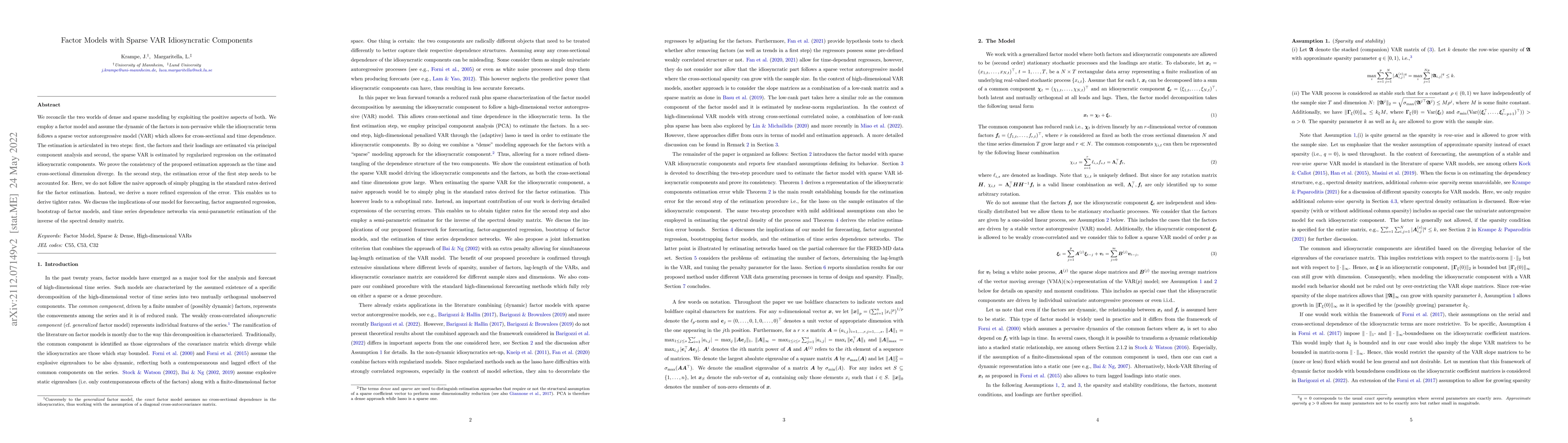 Thumbnail for Factor Models with Sparse VAR Idiosyncratic Components