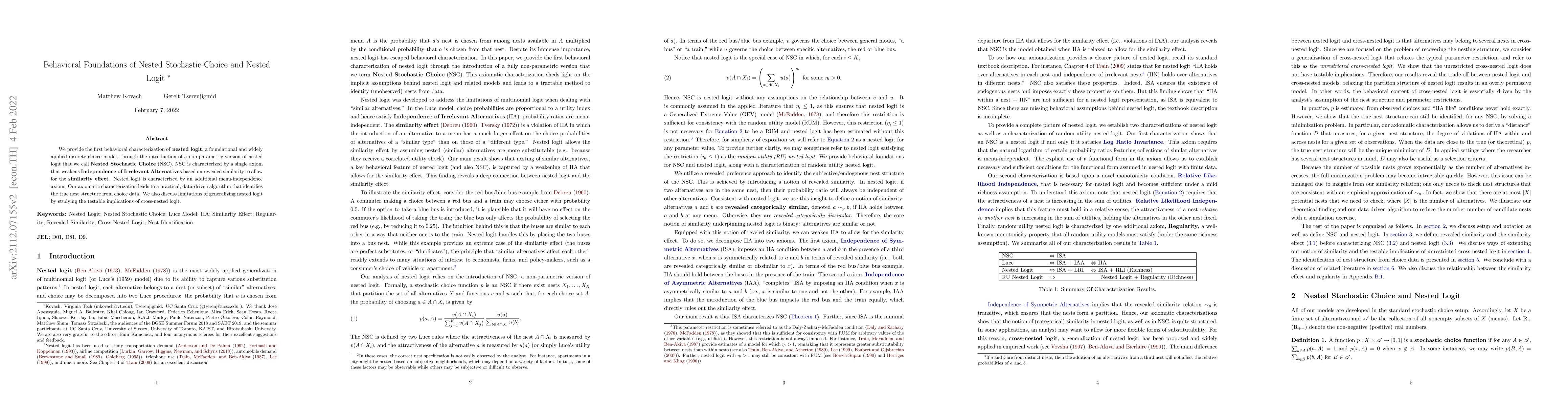 Thumbnail for Behavioral Foundations of Nested Stochastic Choice and Nested Logit