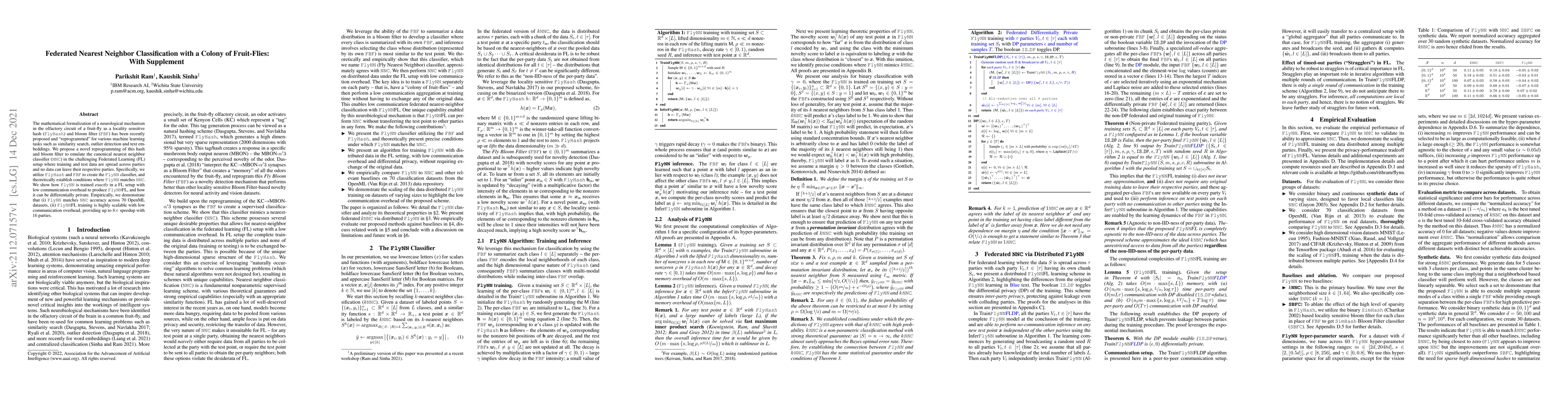 Thumbnail for Federated Nearest Neighbor Classification with a Colony of Fruit-Flies:
  With Supplement