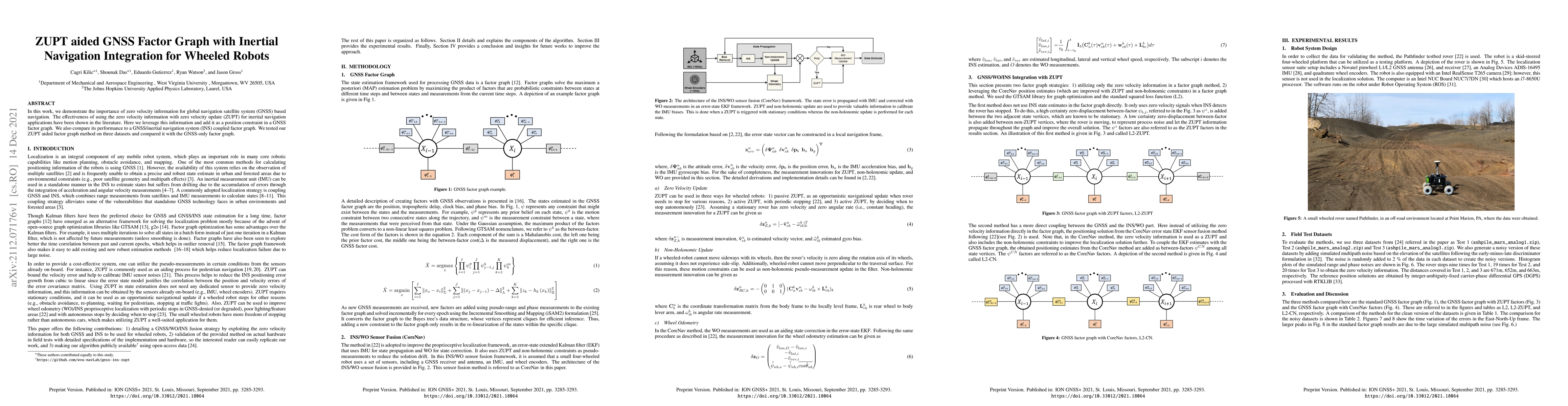 Thumbnail for ZUPT Aided GNSS Factor Graph with Inertial Navigation Integration for
  Wheeled Robots
