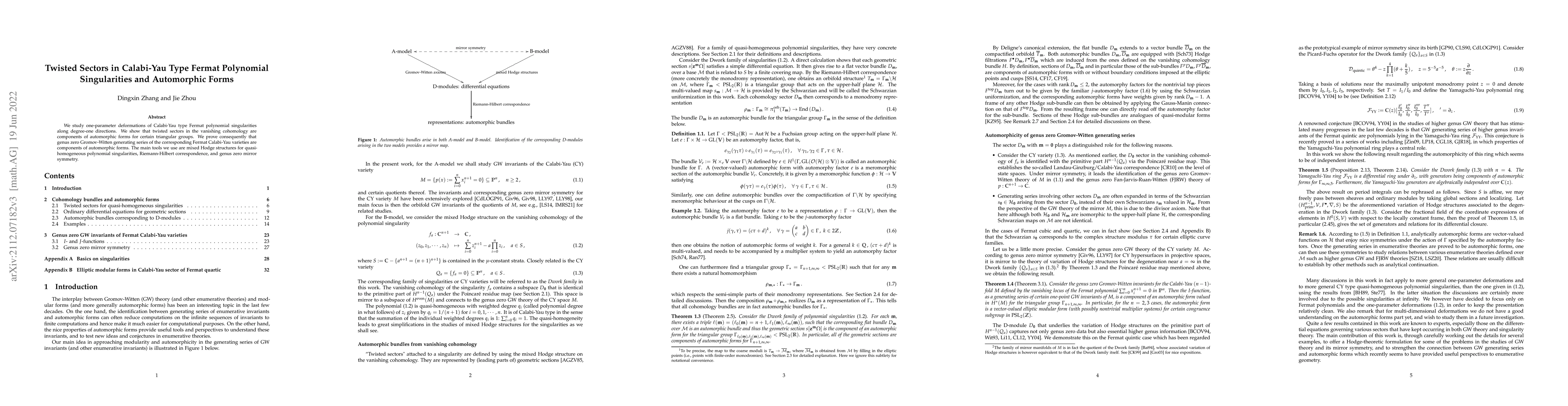 Thumbnail for Twisted Sectors in Calabi-Yau Type Fermat Polynomial Singularities and
  Automorphic Forms