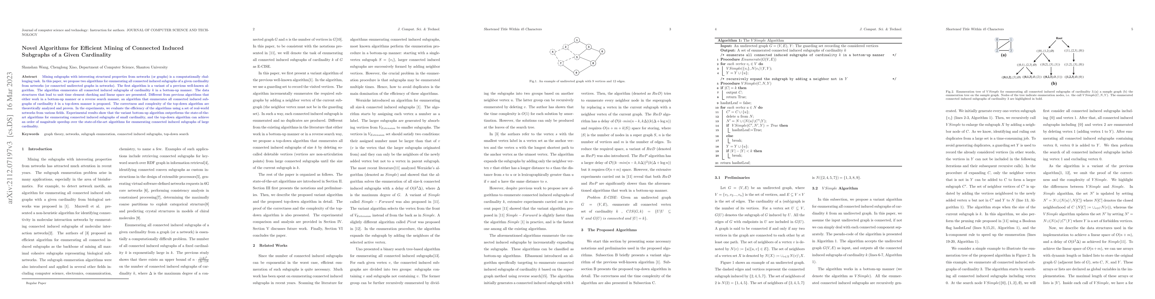 Thumbnail for Novel Algorithms for Efficient Mining of Connected Induced Subgraphs of
  a Given Cardinality