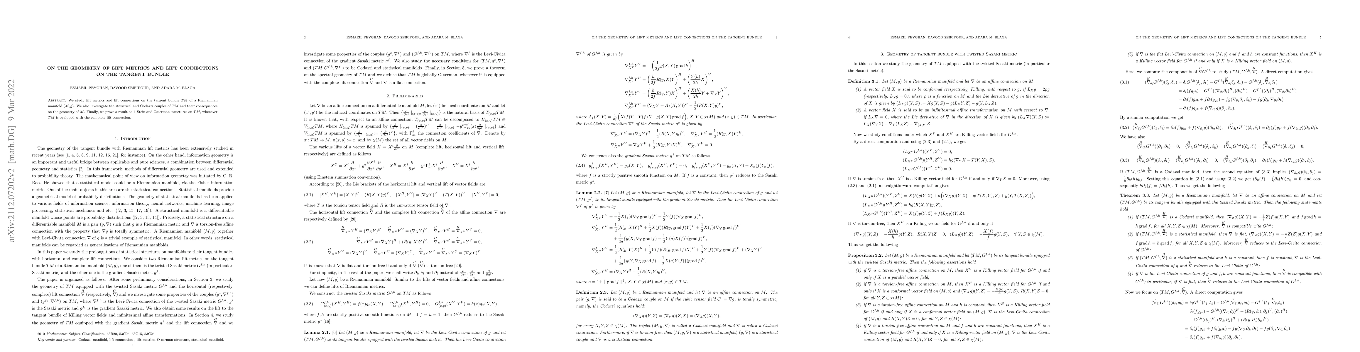 Thumbnail for On the geometry of lift metrics and lift connections on the tangent
  bundle