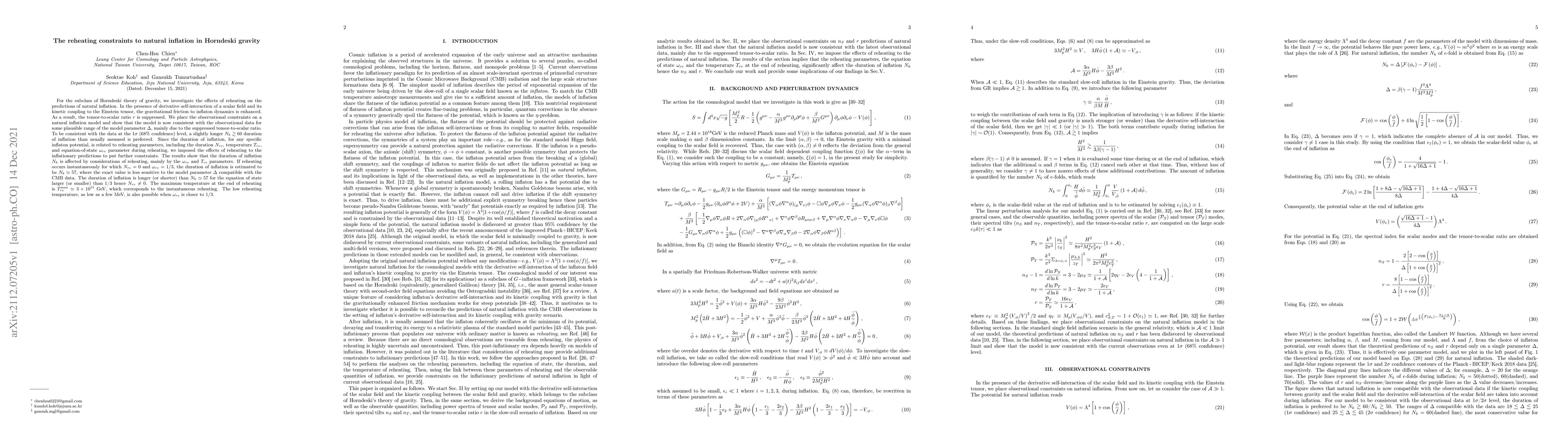 Thumbnail for The reheating constraints to natural inflation in Horndeski gravity