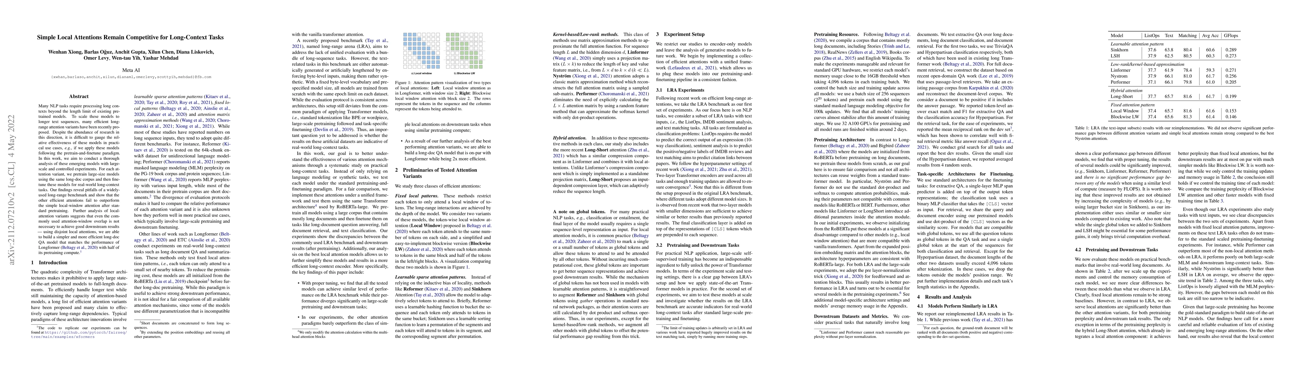 Thumbnail for Simple Local Attentions Remain Competitive for Long-Context Tasks