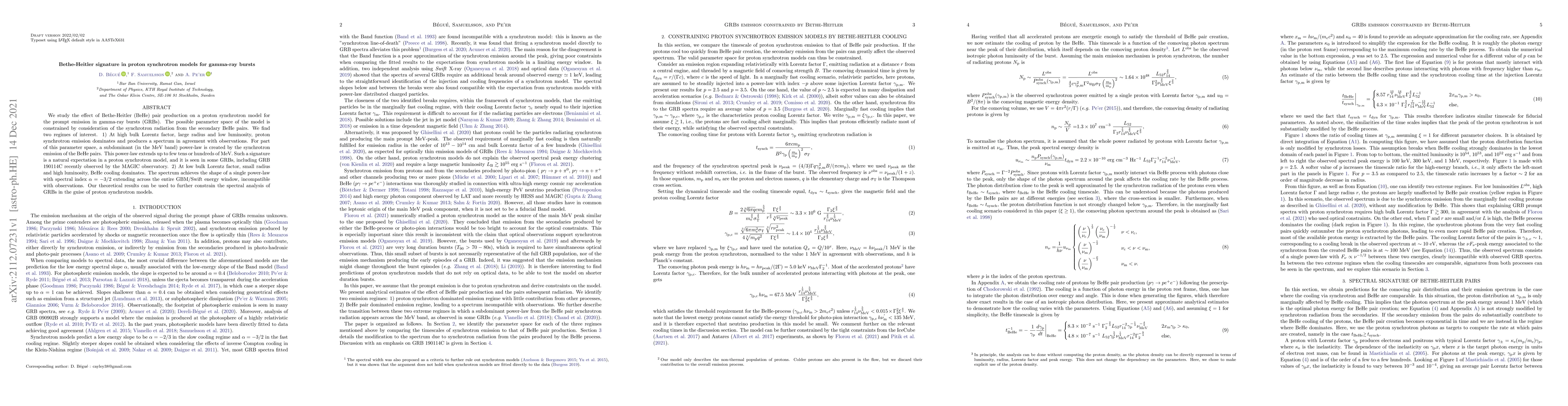 Thumbnail for Bethe-Heitler signature in proton synchrotron models for gamma-ray
  bursts