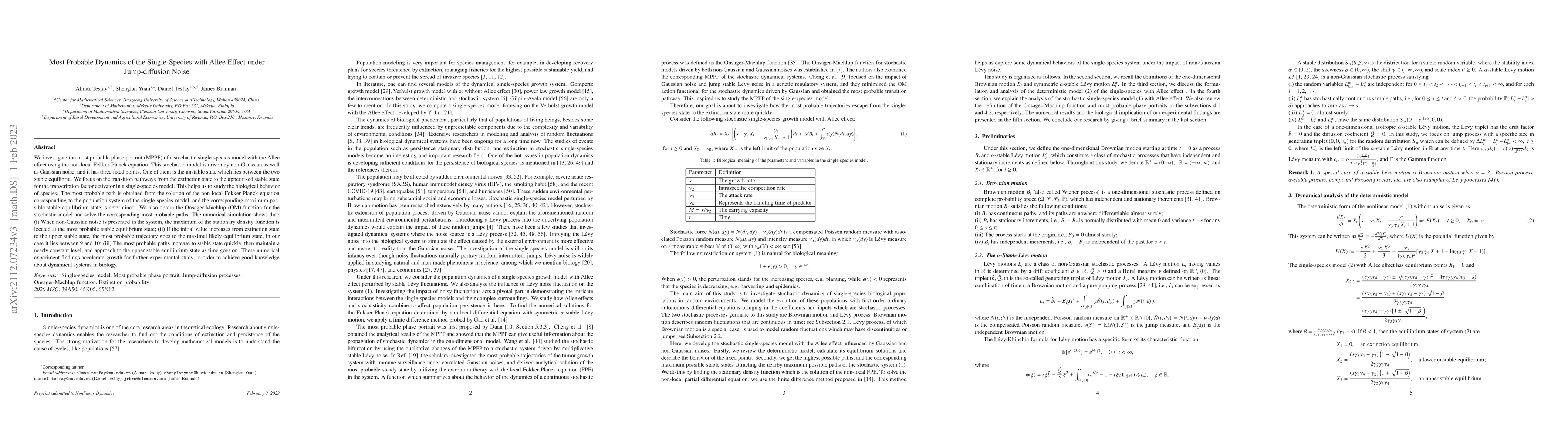 Thumbnail for Most Probable Dynamics of the Single-Species with Allee Effect under
  Jump-diffusion Noise
