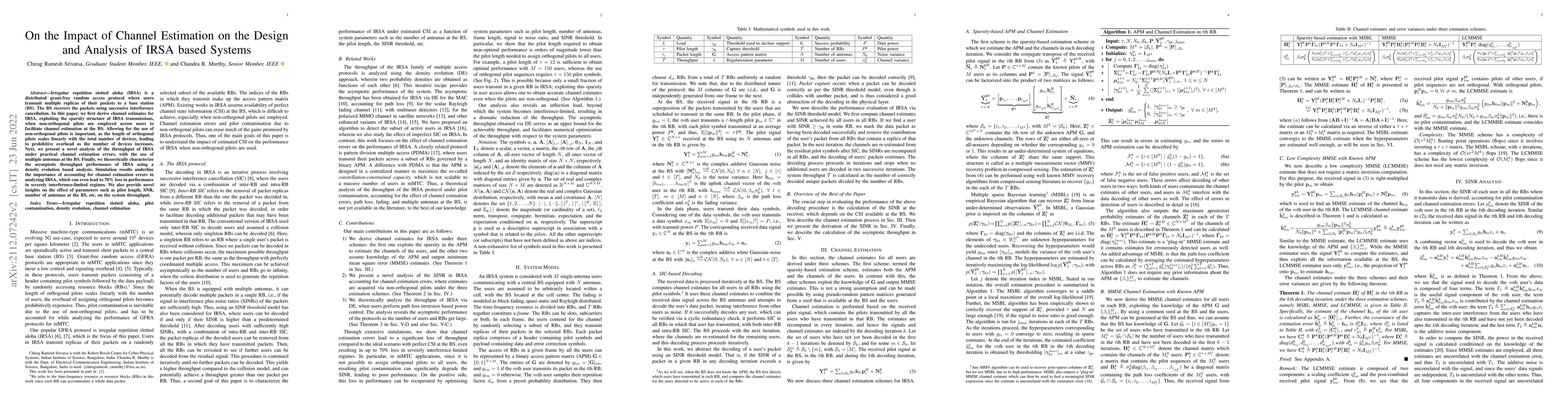 Thumbnail for On the Impact of Channel Estimation on the Design and Analysis of IRSA
  based Systems