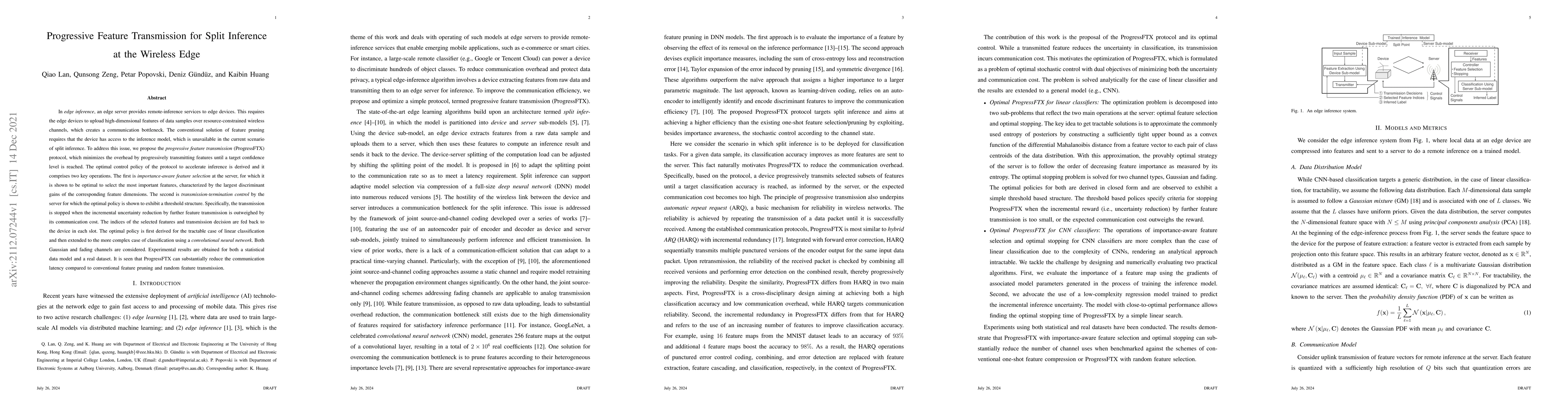 Thumbnail for Progressive Feature Transmission for Split Inference at the Wireless
  Edge