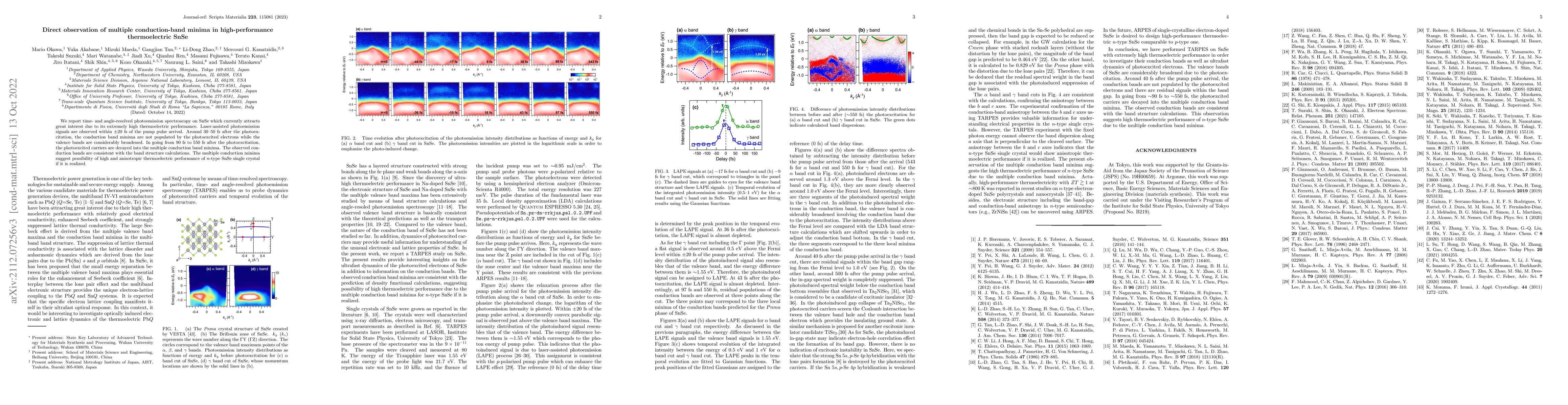 Thumbnail for Direct observation of multiple conduction-band minima in
  high-performance thermoelectric SnSe