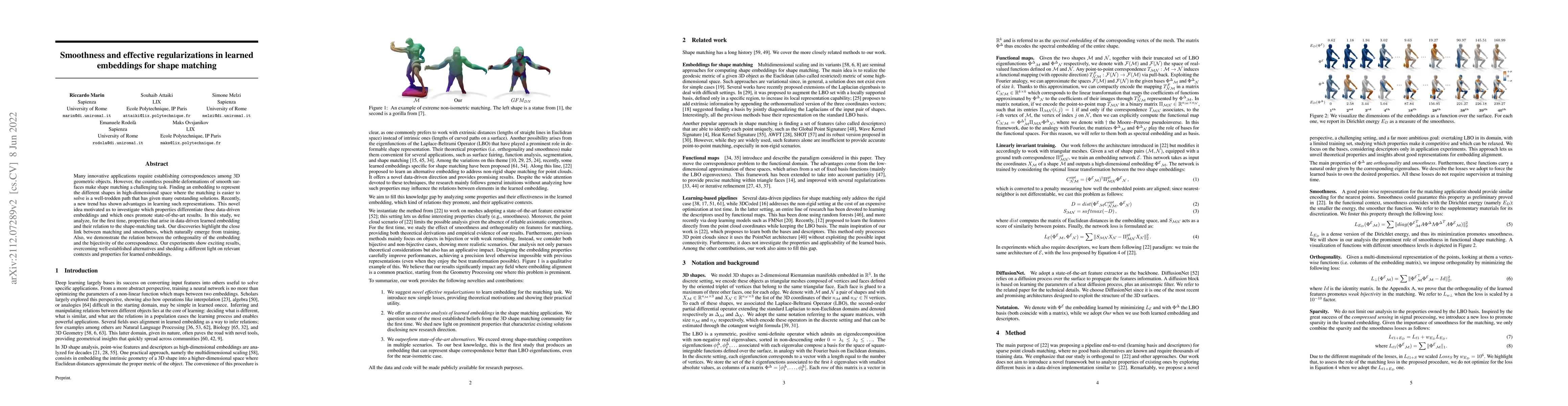 Thumbnail for Smoothness and effective regularizations in learned embeddings for shape
  matching