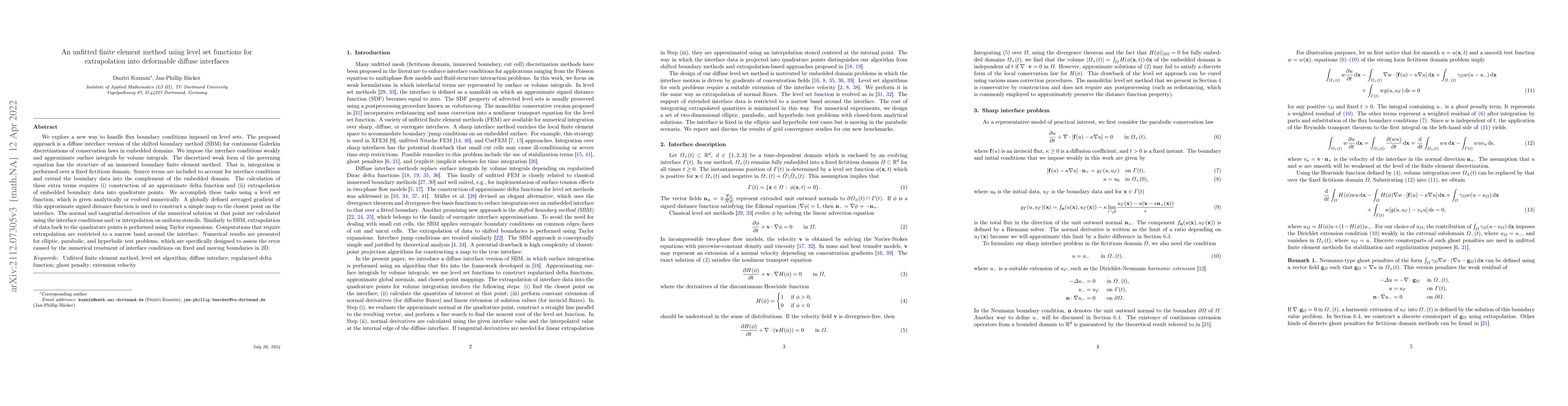 Thumbnail for An unfitted finite element method using level set functions for
  extrapolation into deformable diffuse interfaces