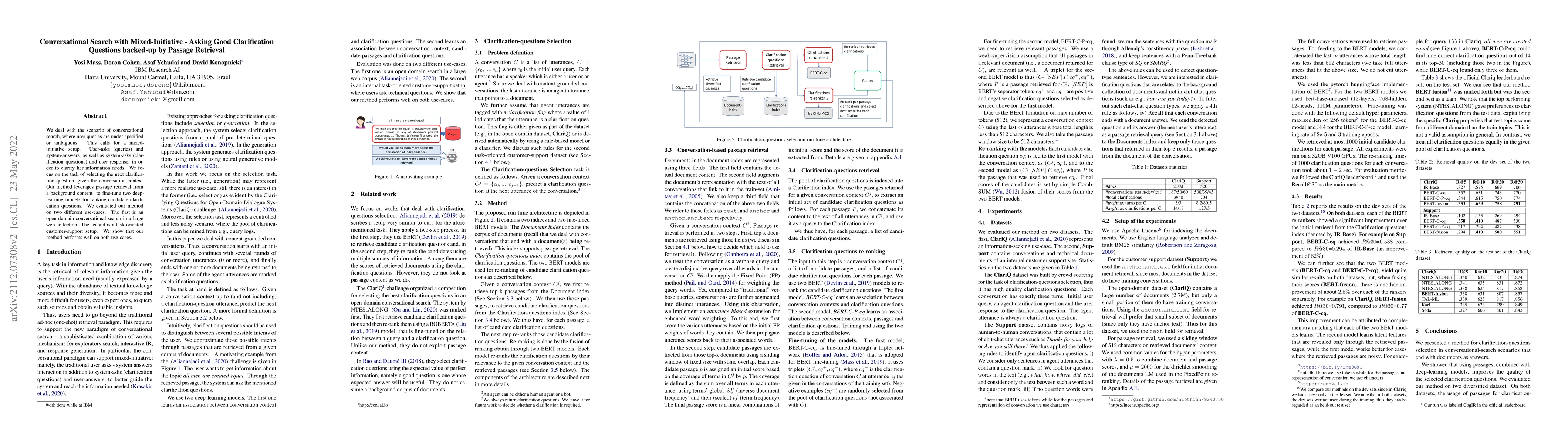 Thumbnail for Conversational Search with Mixed-Initiative -- Asking Good Clarification
  Questions backed-up by Passage Retrieval