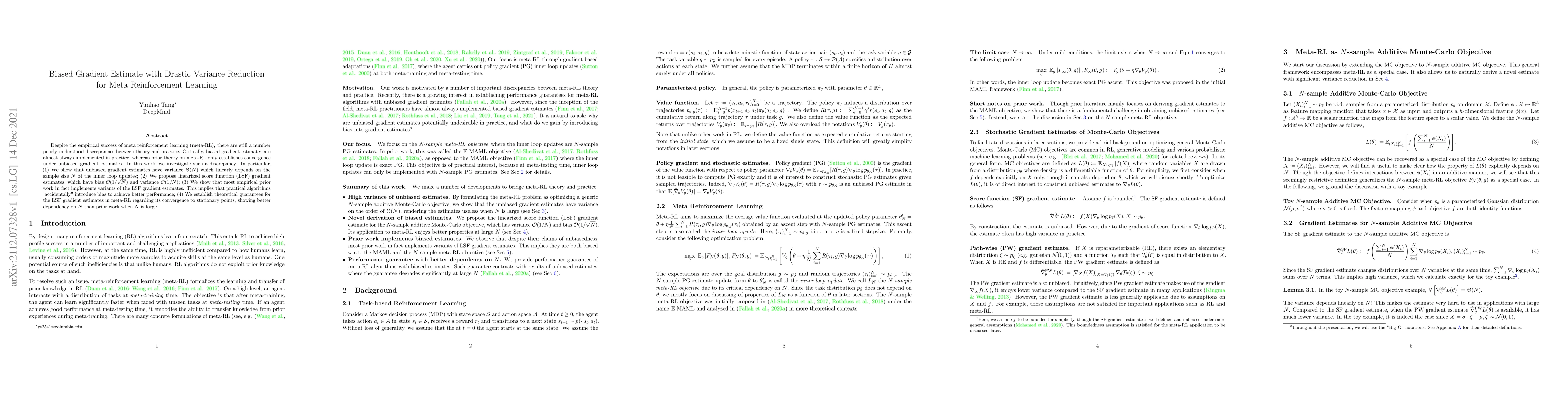 Thumbnail for Biased Gradient Estimate with Drastic Variance Reduction for Meta
  Reinforcement Learning