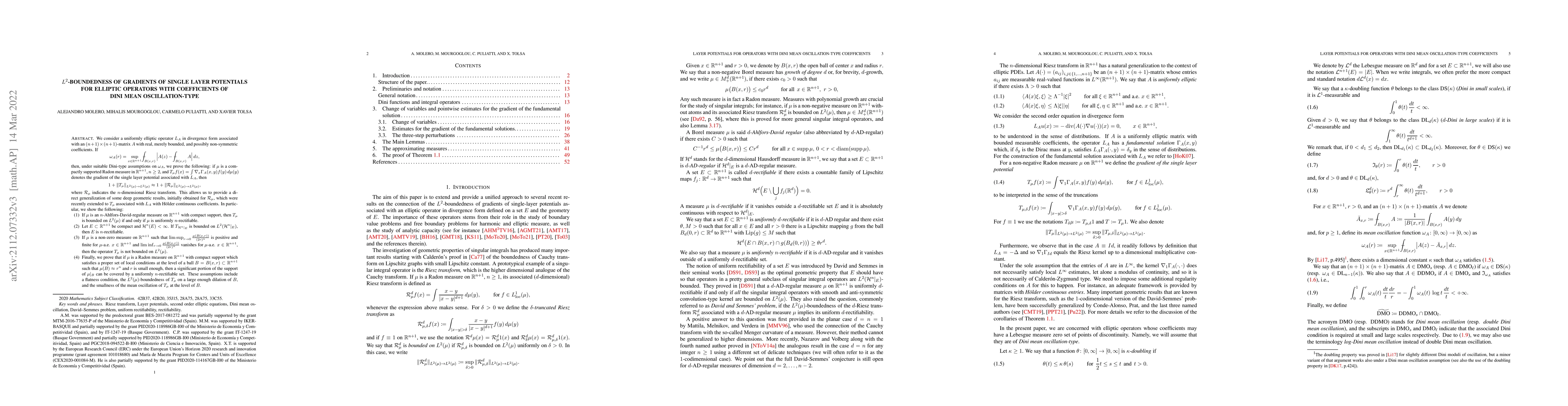 Thumbnail for $L^2$-boundedness of gradients of single layer potentials for elliptic
  operators with coefficients of Dini mean oscillation-type