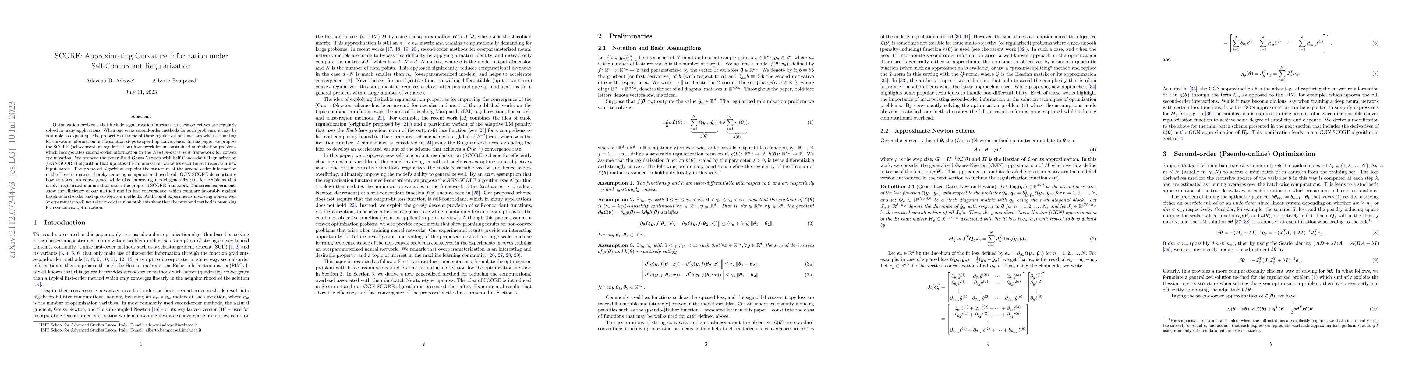 Thumbnail for SCORE: Approximating Curvature Information under Self-Concordant
  Regularization