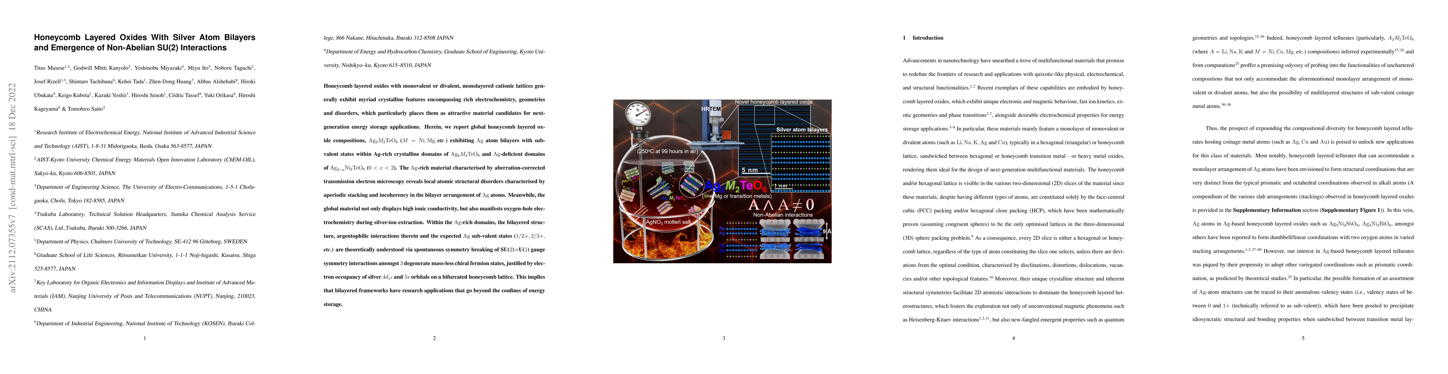 Thumbnail for Honeycomb Layered Oxides With Silver Atom Bilayers and Emergence of
  Non-Abelian SU(2) Interactions