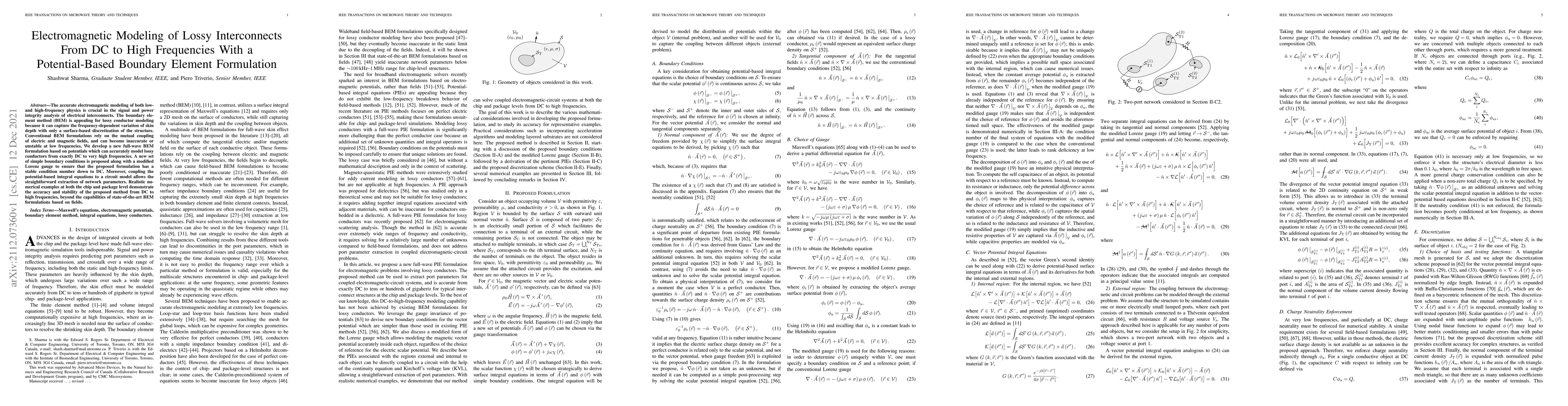 Thumbnail for Electromagnetic Modeling of Lossy Interconnects From DC to High
  Frequencies With a Potential-Based Boundary Element Formulation